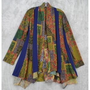 Soft Surroundings Blouse Medium Kimono Patchwork Bohemian Satin Knit Boxy Sheer